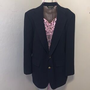 Vintage Unlisted Brand Men's Navy Blue/Gold Vintage Jacket- 36-38 Small As Is